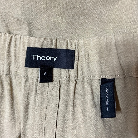 Theory | Linen Basic Pull-on Pants Eco Crunch Wash High Rise Beige Clay Size 6 - Picture 2 of 11